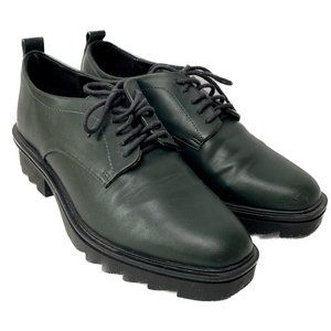 Zara Shoes Women US 6.5 EU 37 Green Blucher Oxford Chunky Lug Sole Platform